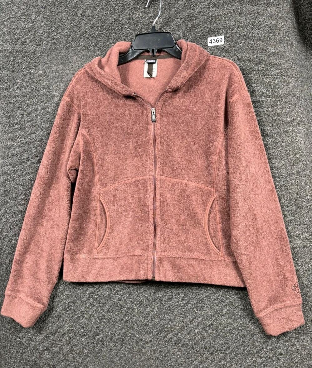 Patagonia Hooded Fleece Full Zip Jacket Sweater Womens Sz L Chestnut Long Sleeve
